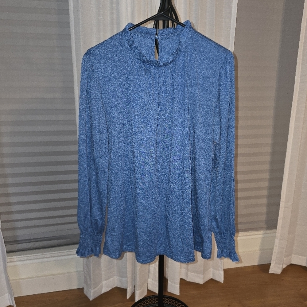 Lemon Large Mock Neck Ruffled Blue Women's Top